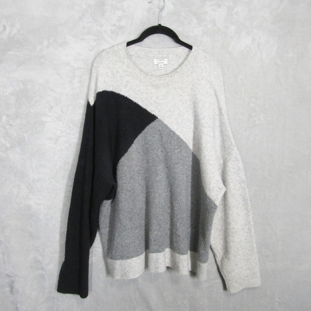 J.Crew Extra Soft Color Block Sweater Women's XXL Gray Black Crew Neck Pullover